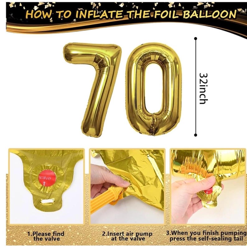 70th Birthday Decorations Men Women, Black and Gold 70th Birthday Balloons Set Party Decorations with Happy 70th Birthday Decorations Banner