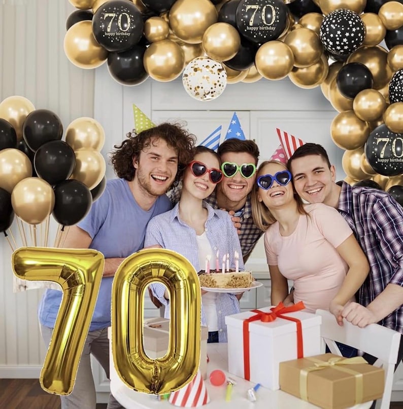 70th Birthday Decorations Men Women, Black and Gold 70th Birthday Balloons Set Party Decorations with Happy 70th Birthday Decorations Banner