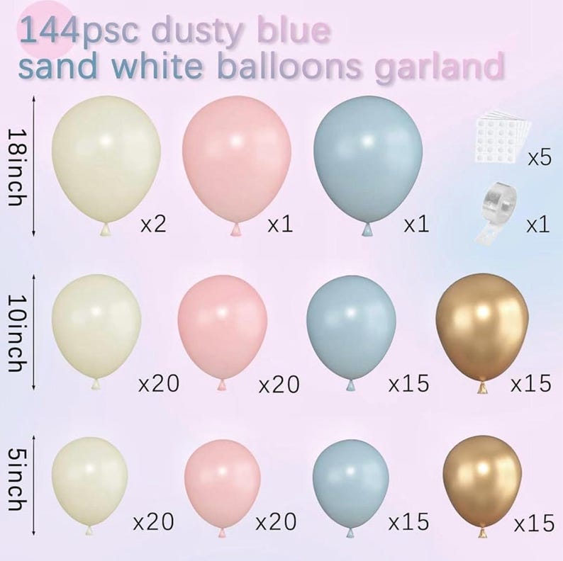 Gender Reveal Balloon Arch Kit, 144PCS Dusty Pink and Blue Balloons Chrome Gold Sand White Balloons for Gender Reveal Boho Birthday Party