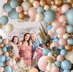 Gender Reveal Balloon Arch Kit, 144PCS Dusty Pink and Blue Balloons Chrome Gold Sand White Balloons for Gender Reveal Boho Birthday Party