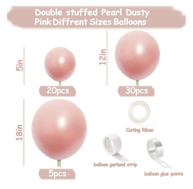 Pearl Pink Balloons Double Stuffed Light Pink Balloons Thick Latex Macaron Baby Pink Different Sizes 18/12/5in Pastel Pink Balloon Arch Kit