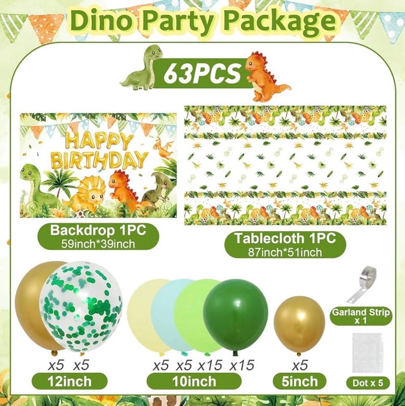 Dinosaur Birthday Decorations,Dinosaur Birthday Party Supplies - Balloons Arch Garland Kit,Happy Birthday Dinosaur Backdrop,Dinosaur
