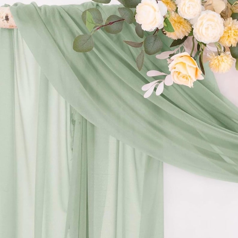 Wedding Arch Drape Sage Green Wedding Decor 3 Panels 6 Yards Chiffon Fabric Backdrop Curtain for Ceremony Party Ceiling