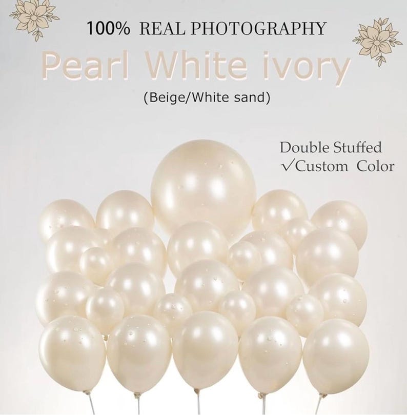 Pearl Balloon Arch Pearl White Sand Double Stuffed Balloons Arch With Pearl Stickers 5/10/12/18 Inch Bridal Shower Balloon Arch Pearl Ivory