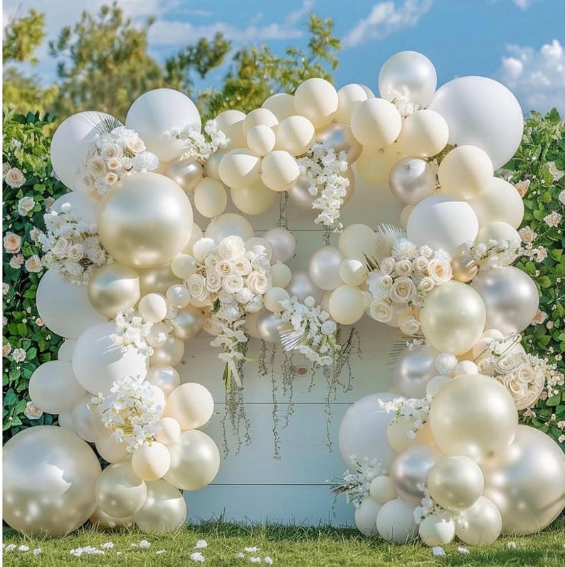 Pearl Balloon Garland Double Stuffed Pearl White Balloons Cream White Balloon Arch Kit Ivory Pearl Sand White Balloons for Wedding Bridal