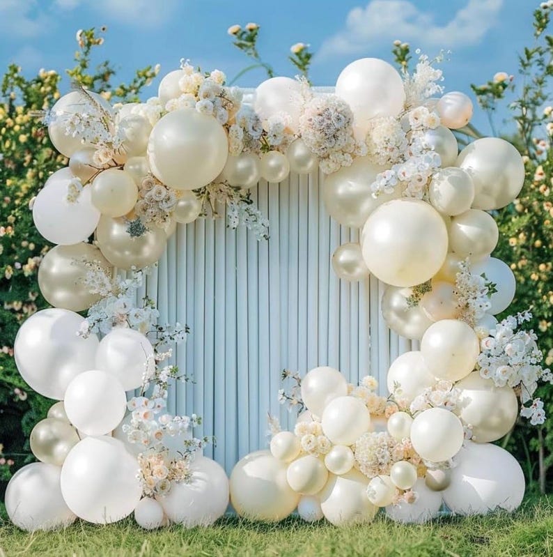 Pearl Balloon Garland Double Stuffed Pearl White Balloons Cream White Balloon Arch Kit Ivory Pearl Sand White Balloons for Wedding Bridal