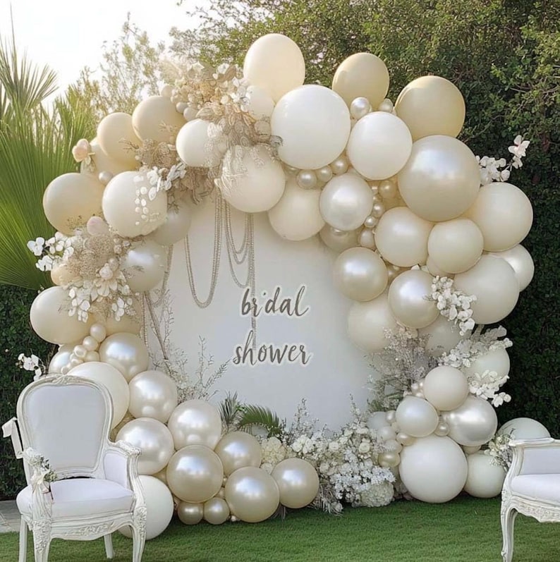 Pearl Balloon Garland Double Stuffed Pearl White Balloons Cream White Balloon Arch Kit Ivory Pearl Sand White Balloons for Wedding Bridal