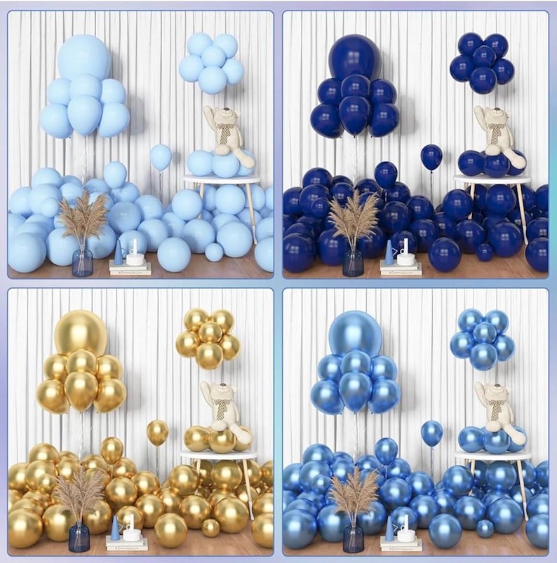 153pcs Navy Blue Gold Balloon Garland Arch Kit, Different Sizes 18 12 10 5 inch Pastel Blue Latex Metallic Confetti Balloons for Graduation