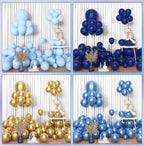 153pcs Navy Blue Gold Balloon Garland Arch Kit, Different Sizes 18 12 10 5 inch Pastel Blue Latex Metallic Confetti Balloons for Graduation