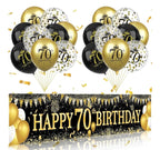 70th Birthday Decorations for Men Women, Black Gold 70th Birthday Yard Banner and 70th Happy Birthday Balloons for 70th Birthday Party Decor