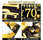70th Birthday Decorations for Men Women, Black Gold 70th Birthday Yard Banner and 70th Happy Birthday Balloons for 70th Birthday Party Decor