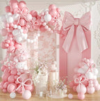 Pink Balloon Garland Arch Kit,Coquette Birthday Decorations 176Pcs Pink Bow Long Balloons Pink and White Balloons Different Size for Wedding