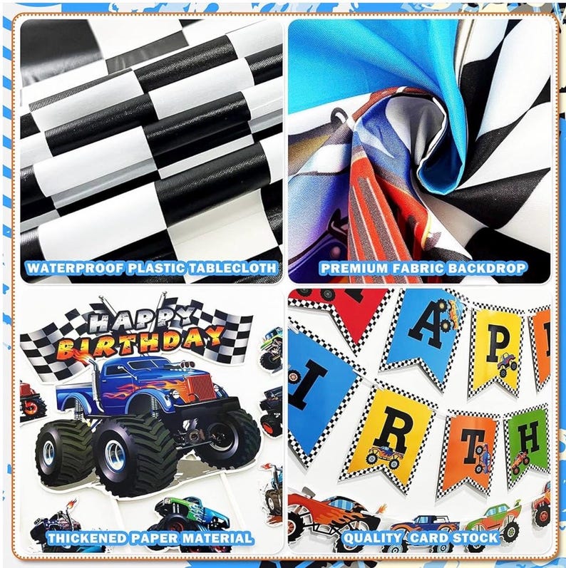 Truck Birthday Party Supplies Truck Theme Party Decorations, 99 Pcs(Backdrop Tablecloth Banner Triangle Bunting Cake Toppers Foil Balloons