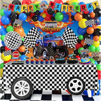 Truck Birthday Party Supplies Truck Theme Party Decorations, 99 Pcs(Backdrop Tablecloth Banner Triangle Bunting Cake Toppers Foil Balloons