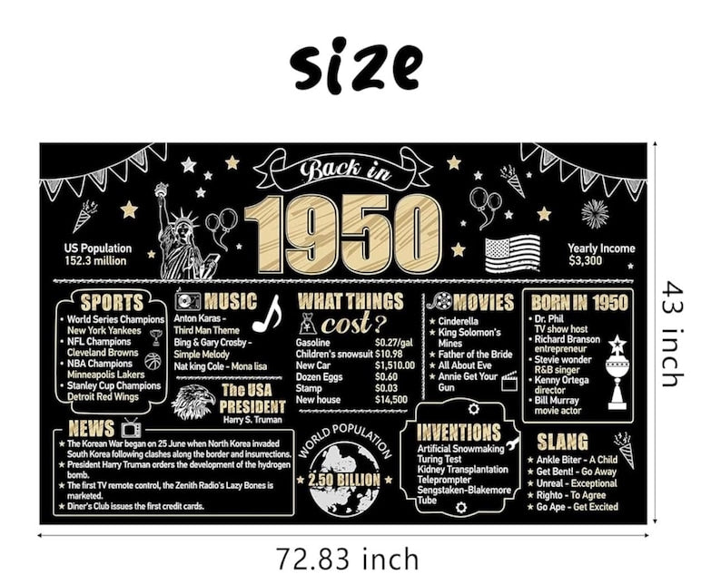 Large 76th Birthday Banner Backdrop Decorations for Men Women, Back in 1950 Happy 76 Birthday Sign Party Supplies, 76 Year Old Bday Photo