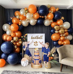 Navy Blue Orange Balloon Garland Double Stuffed Dark Blue Burnt Orange White Sand Pearl Gold Balloon Arch Kit for Birthday Baby Shower
