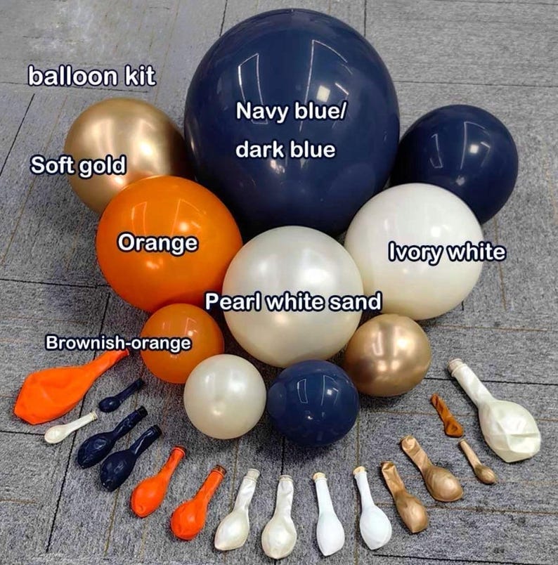 Navy Blue Orange Balloon Garland Double Stuffed Dark Blue Burnt Orange White Sand Pearl Gold Balloon Arch Kit for Birthday Baby Shower