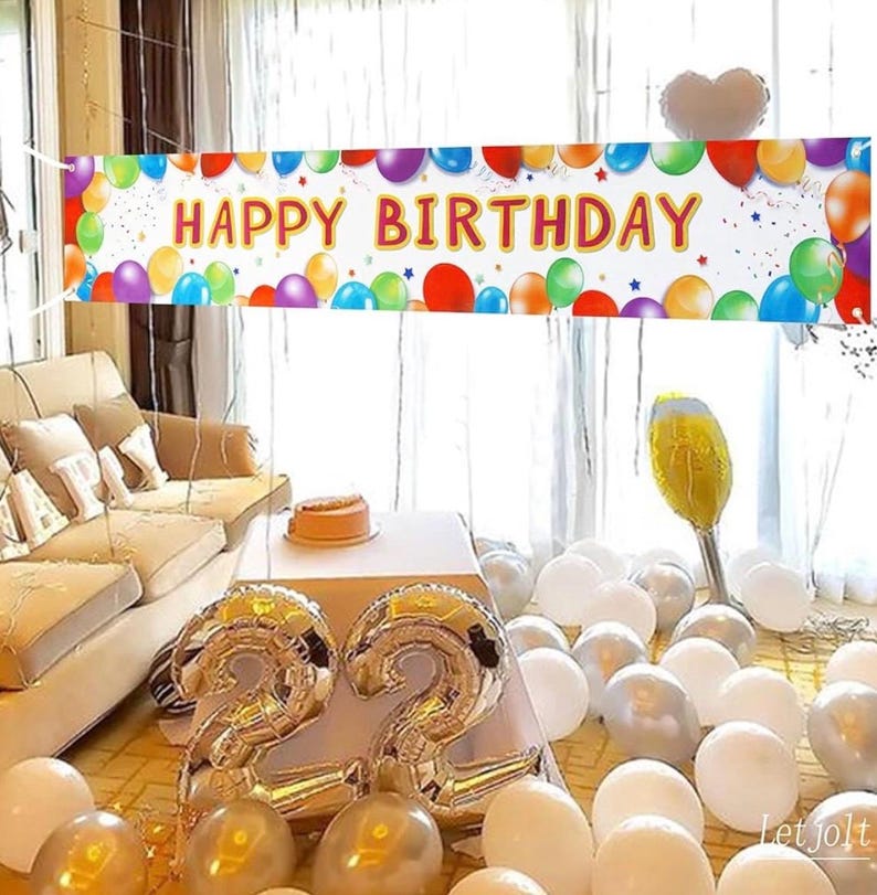 Birthday Banner Happy Birthday Sign Huge Balloon Banner Decorations Supplies Colorful Fence Outdoor Giant Sign Photo Prop Backdrop Outside