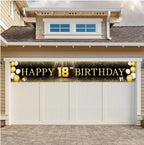 Black & Gold Happy 18th Birthday Banner Decorations  Extra Large Reusable Yard Sign for Boys, Girls ,Men, Coming of Age Indoor Outdoor Decor