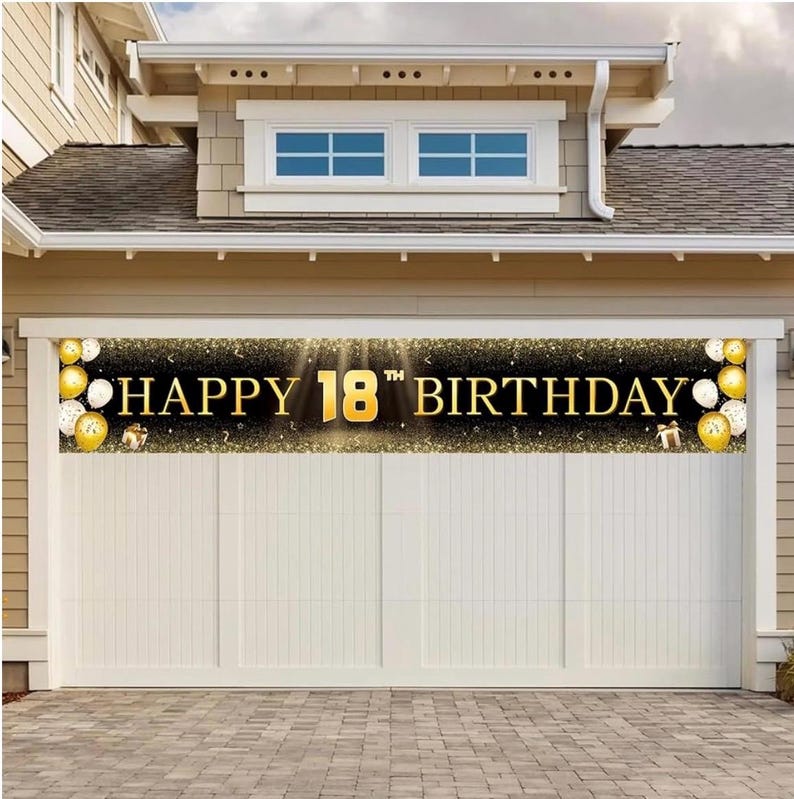Black & Gold Happy 18th Birthday Banner Decorations  Extra Large Reusable Yard Sign for Boys, Girls ,Men, Coming of Age Indoor Outdoor Decor