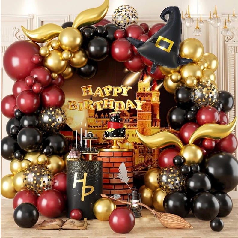 Balloon Garland Arch Kit – Burgundy Black Gold Balloons with Bonus DIY Hat and Wings for Baby Shower Anniversary Graduation Party Supplies