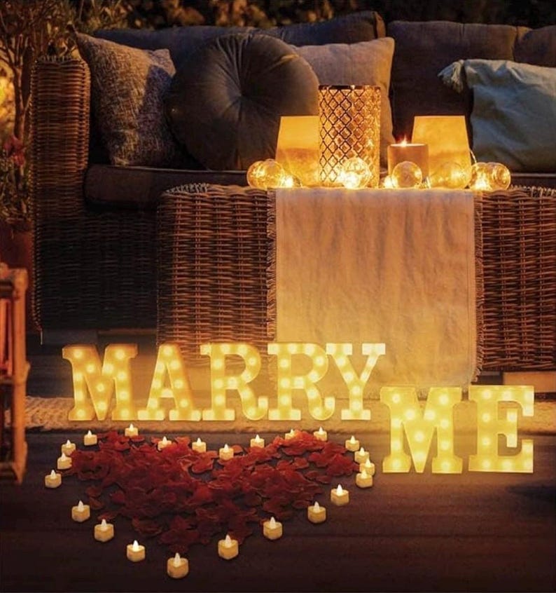 Proposal Decorations Set - Marry Me Light Up Letters with 24 Romantic LED Candles, 2000 Pcs Rose Petals, Red Carpet Aisle Runner 16 Feet