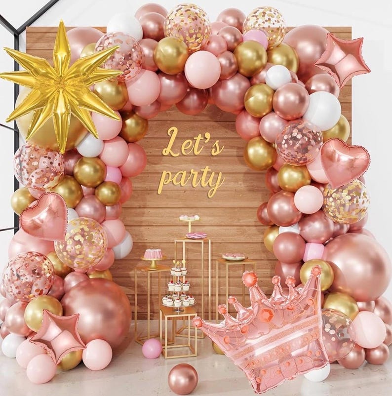 154Pcs Rose Gold Balloons Arch Garland Kit for Bachelorette, Birthday, Wedding, Bridal, Baby Shower, Valentines Day Party Decorations