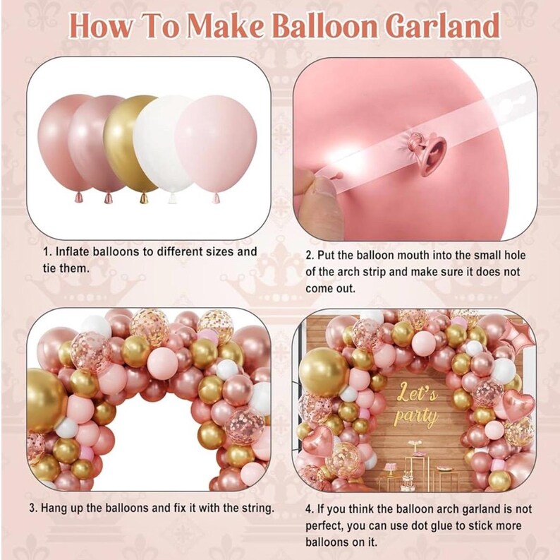 154Pcs Rose Gold Balloons Arch Garland Kit for Bachelorette, Birthday, Wedding, Bridal, Baby Shower, Valentines Day Party Decorations