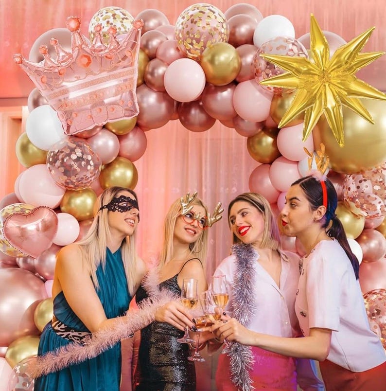 154Pcs Rose Gold Balloons Arch Garland Kit for Bachelorette, Birthday, Wedding, Bridal, Baby Shower, Valentines Day Party Decorations