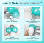 Teal Silver White Balloon Garland Arch Kit ,White Metallic Silver Teal Balloons 125pcs for Wedding Engagement Anniversary Bridal Baby Shower