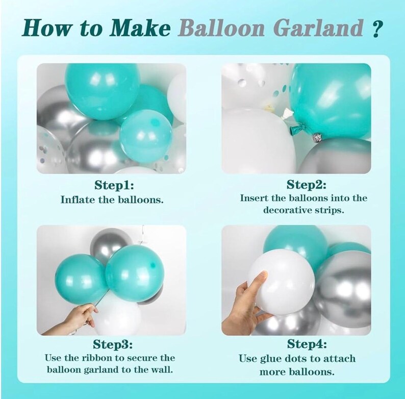 Teal Silver White Balloon Garland Arch Kit ,White Metallic Silver Teal Balloons 125pcs for Wedding Engagement Anniversary Bridal Baby Shower