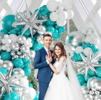 Teal Silver White Balloon Garland Arch Kit ,White Metallic Silver Teal Balloons 125pcs for Wedding Engagement Anniversary Bridal Baby Shower