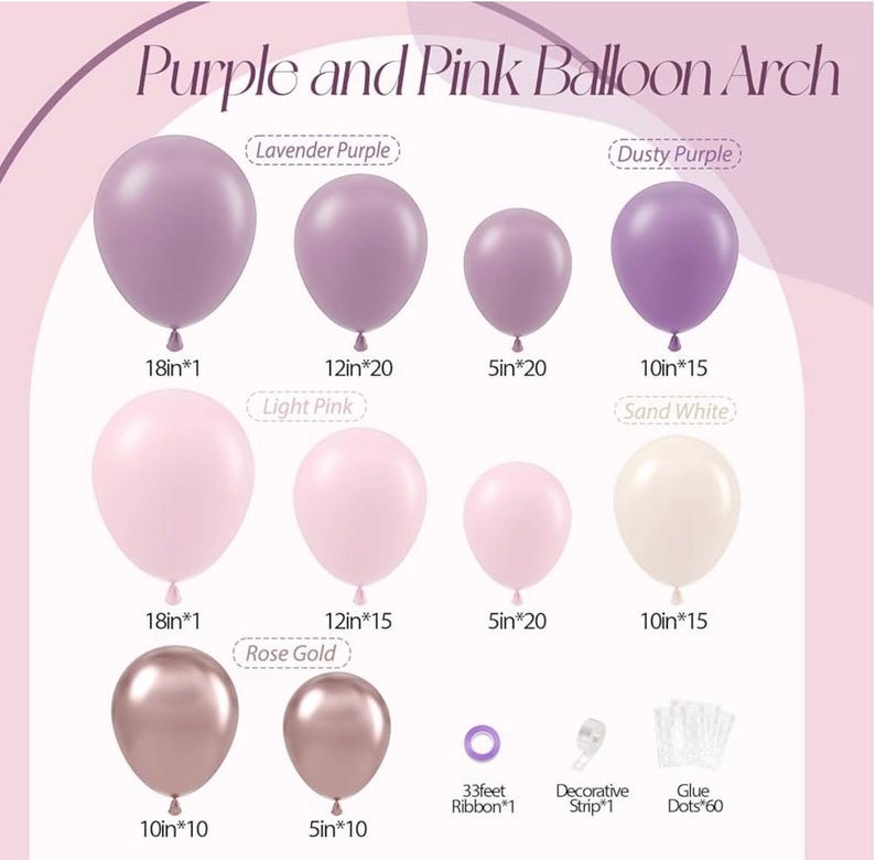 Lavender Balloon Garland Arch Kit,130pcs Pink and Purple Balloon Arch Kit with Dusty Purple Light Pink Sand White Metallic Rose Gold Balloon