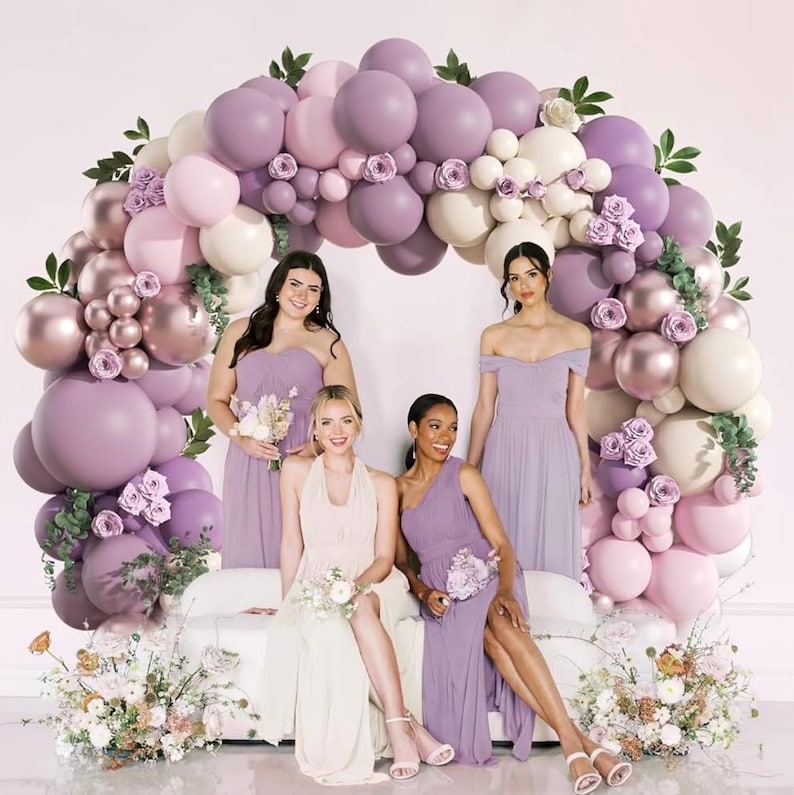 Lavender Balloon Garland Arch Kit,130pcs Pink and Purple Balloon Arch Kit with Dusty Purple Light Pink Sand White Metallic Rose Gold Balloon