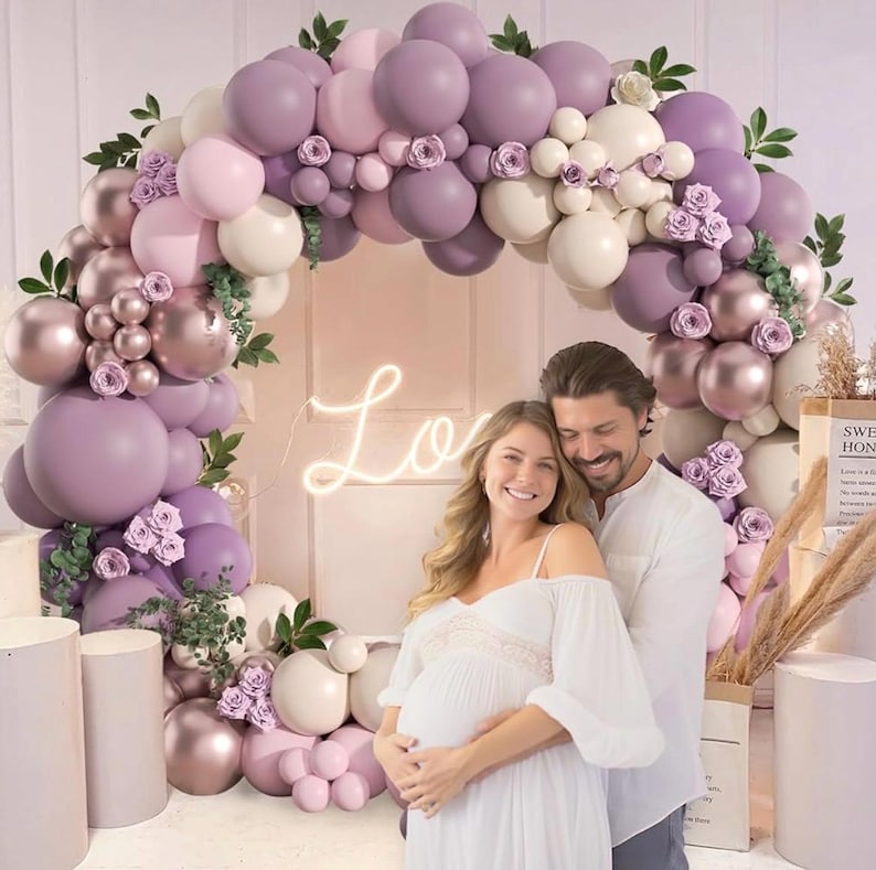Lavender Balloon Garland Arch Kit,130pcs Pink and Purple Balloon Arch Kit with Dusty Purple Light Pink Sand White Metallic Rose Gold Balloon