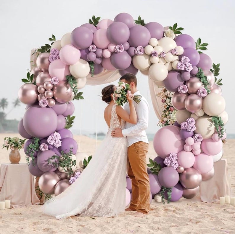 Lavender Balloon Garland Arch Kit,130pcs Pink and Purple Balloon Arch Kit with Dusty Purple Light Pink Sand White Metallic Rose Gold Balloon