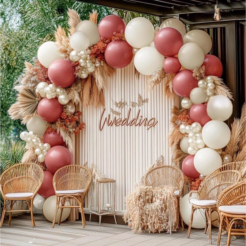Dusty Pink Cream White Balloon Garland Double Stuffed Rose Pink Sand White Pearl Balloons Blush Beige Nude Balloon Arch Kit for Baby Shower