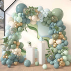 170Pcs Dusty Blue Green Balloon Garland Arch Kit Haze Fog Blue Ash Mist Sage Green Sand White Gold Confetti Balloons for Baby Shower Wedding