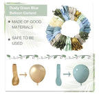 170Pcs Dusty Blue Green Balloon Garland Arch Kit Haze Fog Blue Ash Mist Sage Green Sand White Gold Confetti Balloons for Baby Shower Wedding