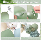 170Pcs Dusty Blue Green Balloon Garland Arch Kit Haze Fog Blue Ash Mist Sage Green Sand White Gold Confetti Balloons for Baby Shower Wedding