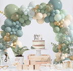 170Pcs Dusty Blue Green Balloon Garland Arch Kit Haze Fog Blue Ash Mist Sage Green Sand White Gold Confetti Balloons for Baby Shower Wedding