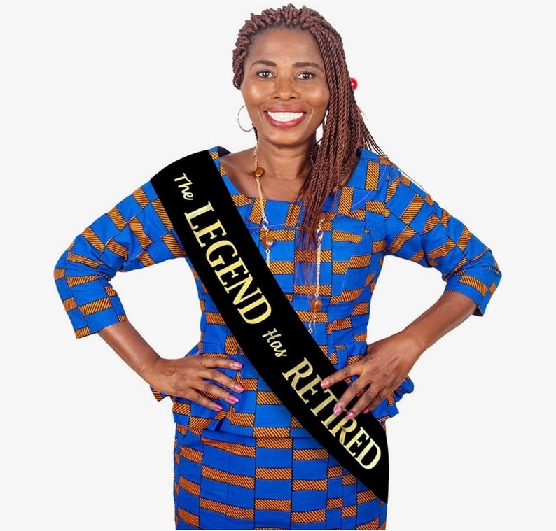 The Legend Has Retired Sash – Elegant Black and Gold Foil Legendary Sash for Both Women and Men & Gold Pin. Perfect for Retirement Parties
