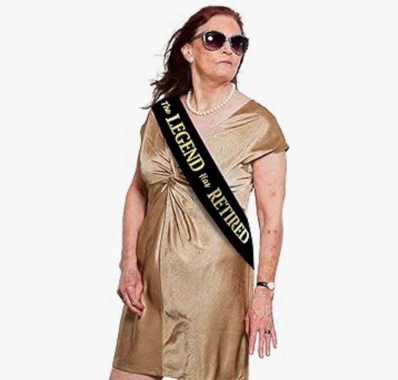 The Legend Has Retired Sash – Elegant Black and Gold Foil Legendary Sash for Both Women and Men & Gold Pin. Perfect for Retirement Parties