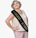 The Legend Has Retired Sash – Elegant Black and Gold Foil Legendary Sash for Both Women and Men & Gold Pin. Perfect for Retirement Parties