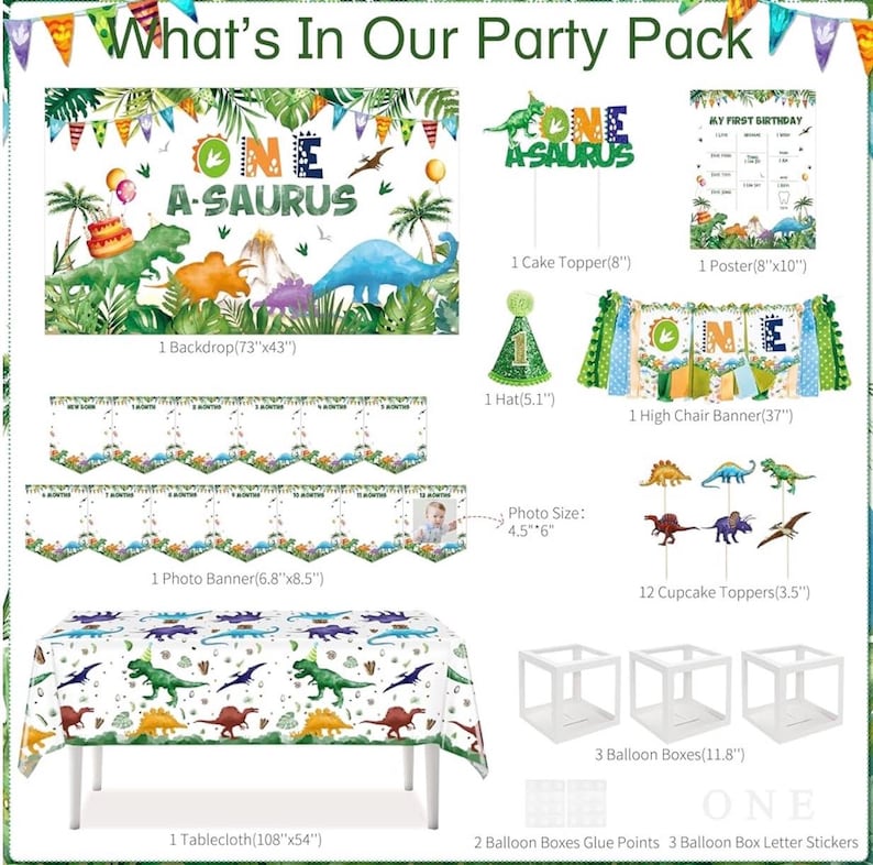 One a Saurus Birthday Decorations 105Pcs Dinosaur 1st Birthday Party Supplies for Boy Dinosaur Balloon Garland Balloon Box Backdrop , Banner