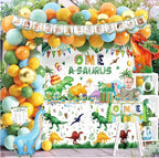 One a Saurus Birthday Decorations 105Pcs Dinosaur 1st Birthday Party Supplies for Boy Dinosaur Balloon Garland Balloon Box Backdrop , Banner