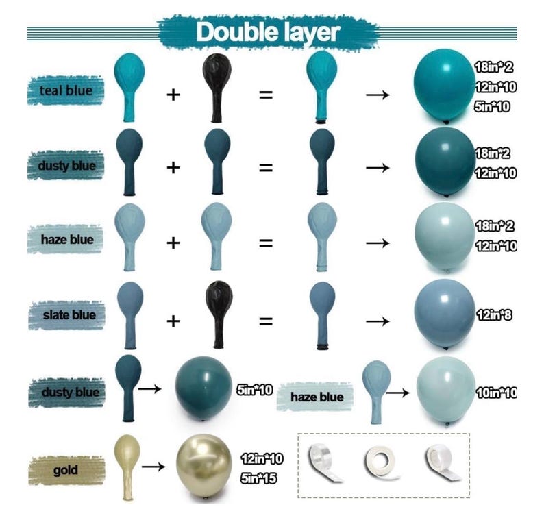 Teal Blue Gold Balloons - Double Stuffed Latex Dusty Fog Blue Balloon Arch Different Sizes Metallic Gold Balloon Garland For Graduation