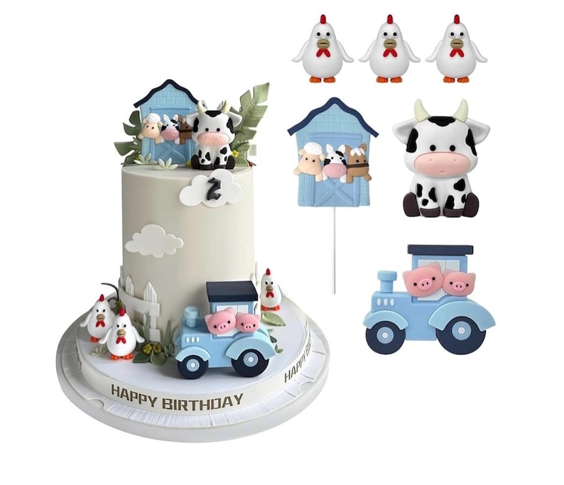 6 PCS Farm Cow Cake Toppers ,Cartoon Animal Cake Topper Decorations for Birthday Party Baby Shower Decor