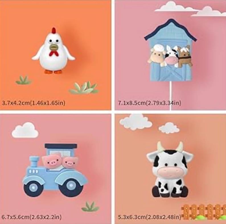 6 PCS Farm Cow Cake Toppers ,Cartoon Animal Cake Topper Decorations for Birthday Party Baby Shower Decor
