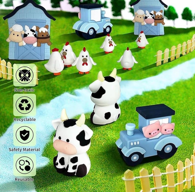 6 PCS Farm Cow Cake Toppers ,Cartoon Animal Cake Topper Decorations for Birthday Party Baby Shower Decor